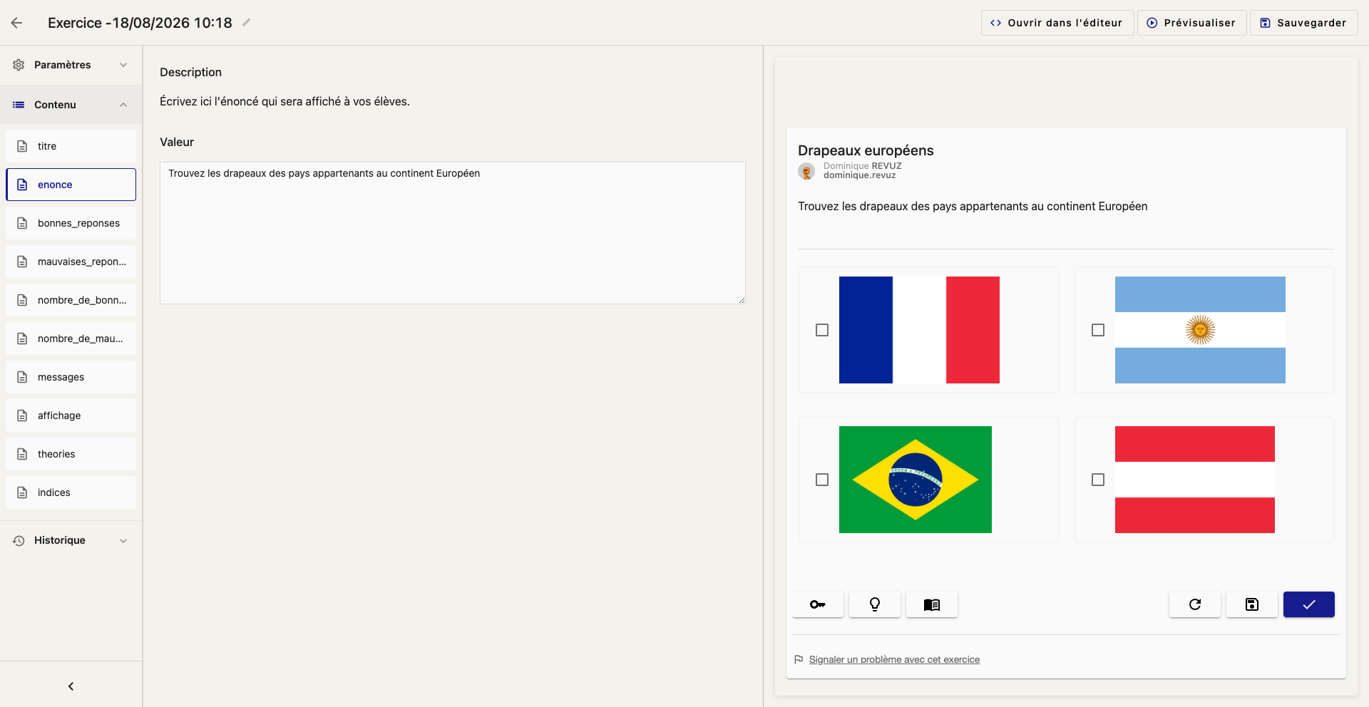 Édition d'une variable et prévisualisation live